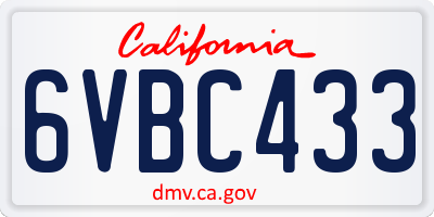 CA license plate 6VBC433