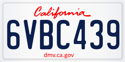 CA license plate 6VBC439