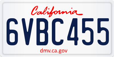 CA license plate 6VBC455
