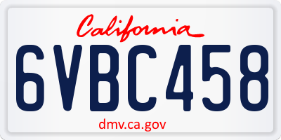 CA license plate 6VBC458