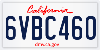 CA license plate 6VBC460