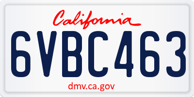 CA license plate 6VBC463