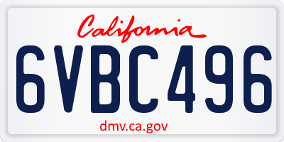 CA license plate 6VBC496