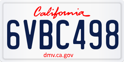 CA license plate 6VBC498