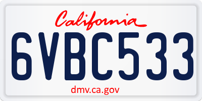 CA license plate 6VBC533