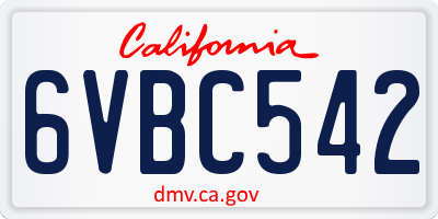 CA license plate 6VBC542