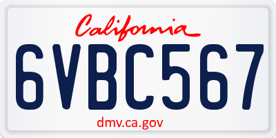 CA license plate 6VBC567