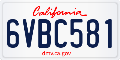 CA license plate 6VBC581