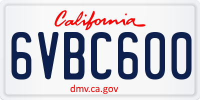 CA license plate 6VBC600
