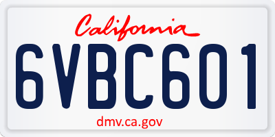 CA license plate 6VBC601