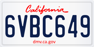CA license plate 6VBC649