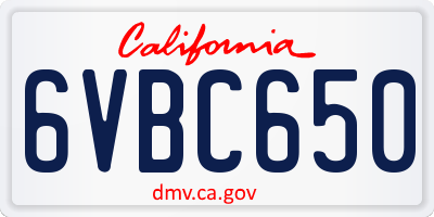 CA license plate 6VBC650