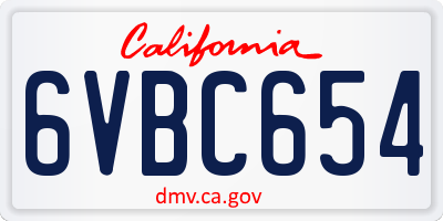 CA license plate 6VBC654