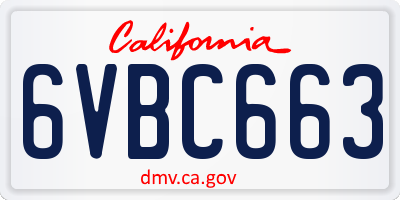 CA license plate 6VBC663