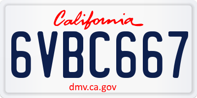 CA license plate 6VBC667