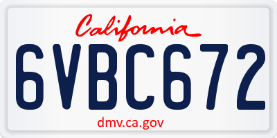 CA license plate 6VBC672