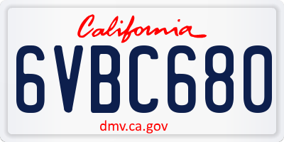 CA license plate 6VBC680