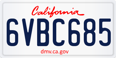 CA license plate 6VBC685
