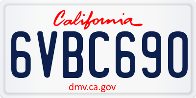 CA license plate 6VBC690