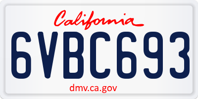 CA license plate 6VBC693