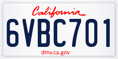CA license plate 6VBC701