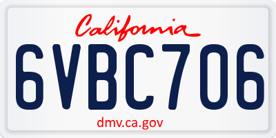 CA license plate 6VBC706