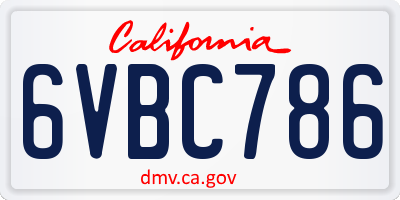 CA license plate 6VBC786