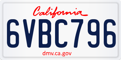CA license plate 6VBC796