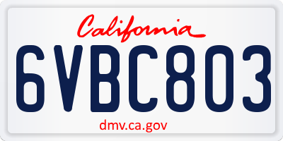 CA license plate 6VBC803