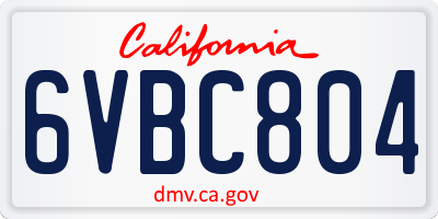 CA license plate 6VBC804