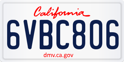 CA license plate 6VBC806