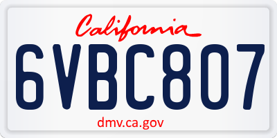CA license plate 6VBC807