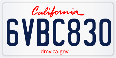 CA license plate 6VBC830