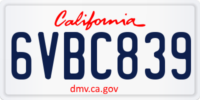 CA license plate 6VBC839