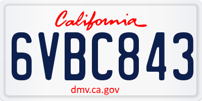 CA license plate 6VBC843