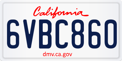 CA license plate 6VBC860