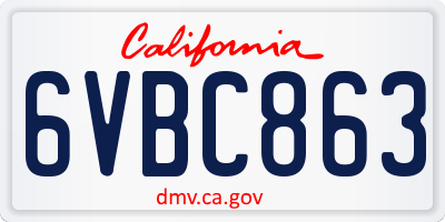 CA license plate 6VBC863