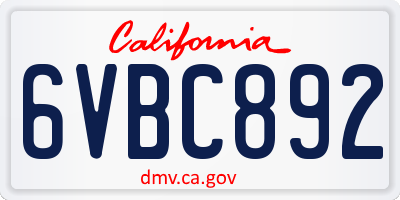CA license plate 6VBC892