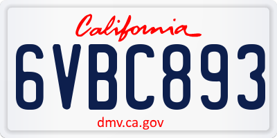 CA license plate 6VBC893
