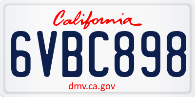 CA license plate 6VBC898