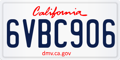 CA license plate 6VBC906