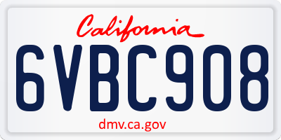 CA license plate 6VBC908