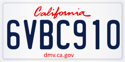 CA license plate 6VBC910