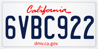 CA license plate 6VBC922