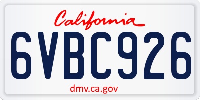 CA license plate 6VBC926