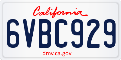 CA license plate 6VBC929