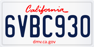 CA license plate 6VBC930