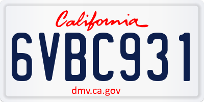 CA license plate 6VBC931