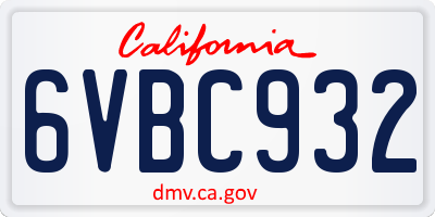 CA license plate 6VBC932