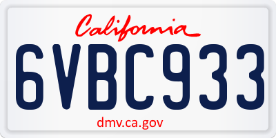 CA license plate 6VBC933